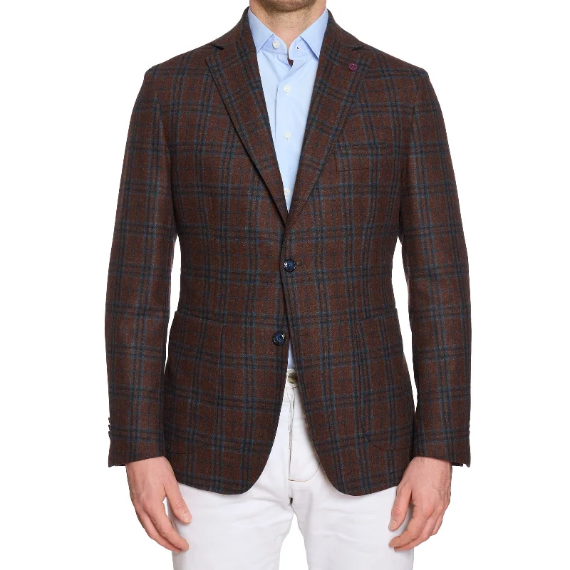 Men's modern tuxedo for wedding guests -SARTORIA PARTENOPEA Brown Plaid Wool-Cashmere Jacket Blazer EU 50 NEW US 40 Current Model