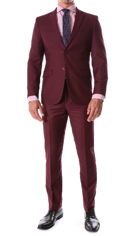 Men's tailored velvet tuxedo jacket -Oslo Collection - Slim Fit 2 Piece Suit Color Burgundy