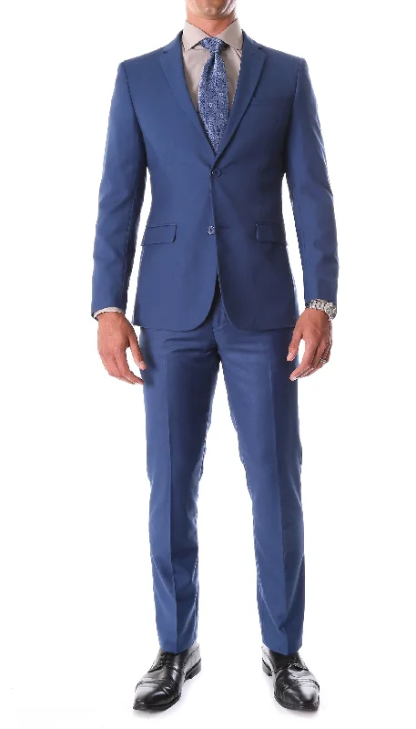 Men's formal grey checkered suit -Oslo Collection - Slim Fit 2 Piece Suit Color Indigo Blue