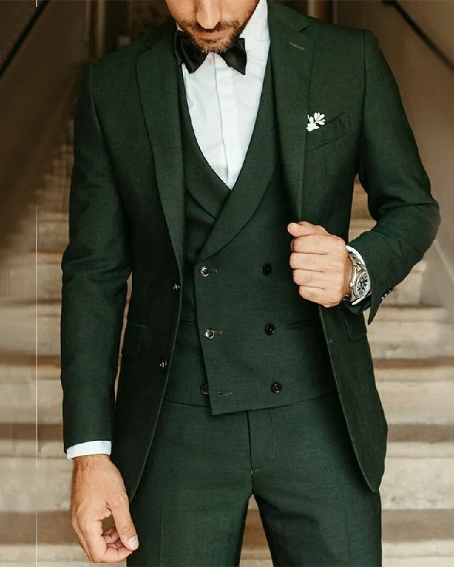 Men's high-end grey wool tuxedo -Tailor Made Dark Green Prom Homecoming Suits for Men Formal Dress Suits 3 Pieces