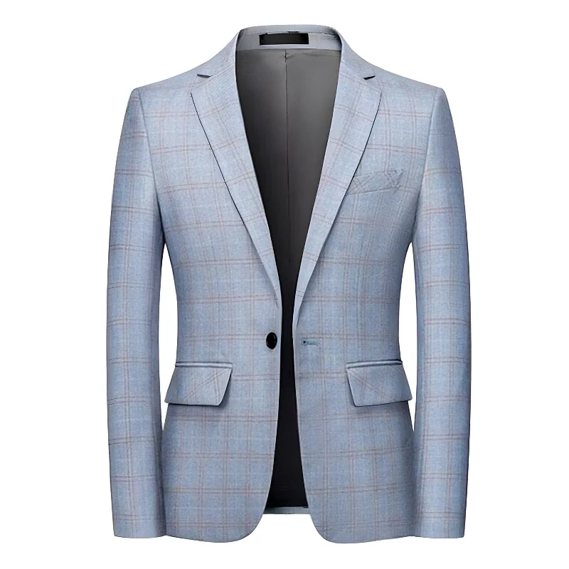 Men's premium business formal tuxedo -The Alain Plaid Slim Fit Blazer Suit Jacket - Slate Blue