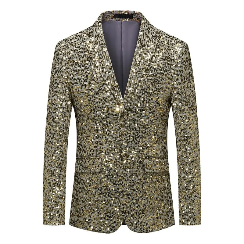 Men's tailored grey business suit -The Avalon Slim Fit Sequin Blazer Suit Jacket - Gold