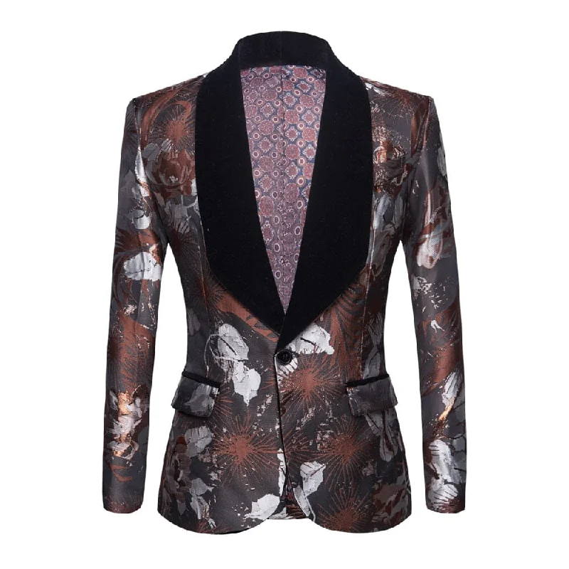 Men's formal three-piece wedding suit -The Bastien Jacquard Slim Fit Blazer Suit Jacket - Amber