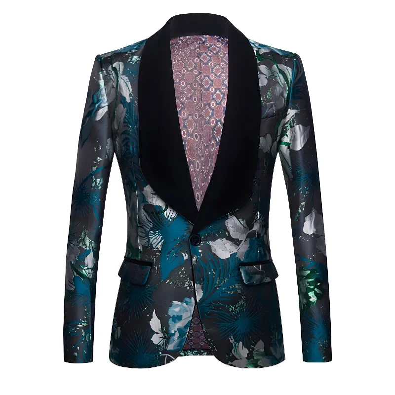 Men's elegant velvet tuxedo -The Bastien Jacquard Slim Fit Blazer Suit Jacket - Emerald