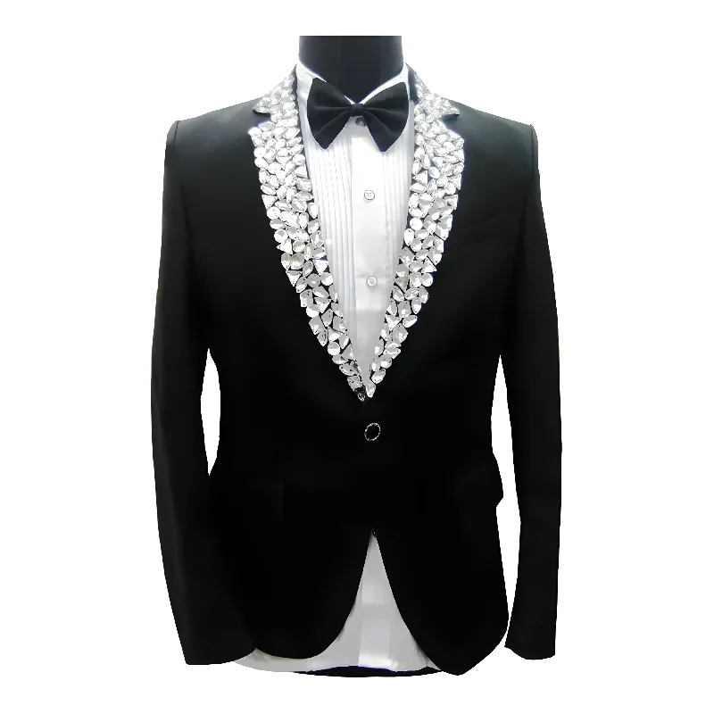 Men's tailored grey tuxedo for wedding -The Byron Rhinestone Lapel Blazer Suit Jacket