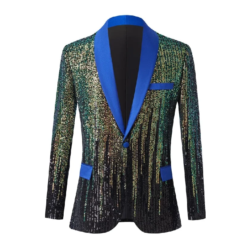 Men's navy wool wedding tuxedo -The Celestin Sequin Slim Fit Blazer Suit Jacket - Royal