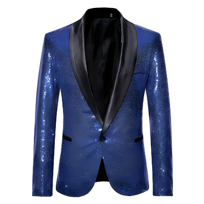 Men's modern checkered tuxedo jacket -The Crystal Slim Fit Blazer Suit Jacket - Sapphire Blue