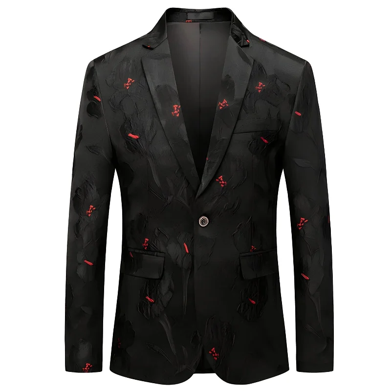 Men's elegant black tuxedo jacket -The Edmund Jacquard Slim Fit Blazer Suit Jacket