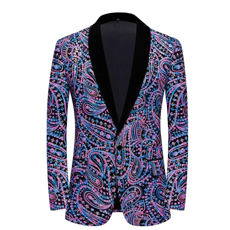 Best tuxedo rental for men -The Floral Paisley Sequin Slim Fit Blazer Suit Jacket - Multiple Colors