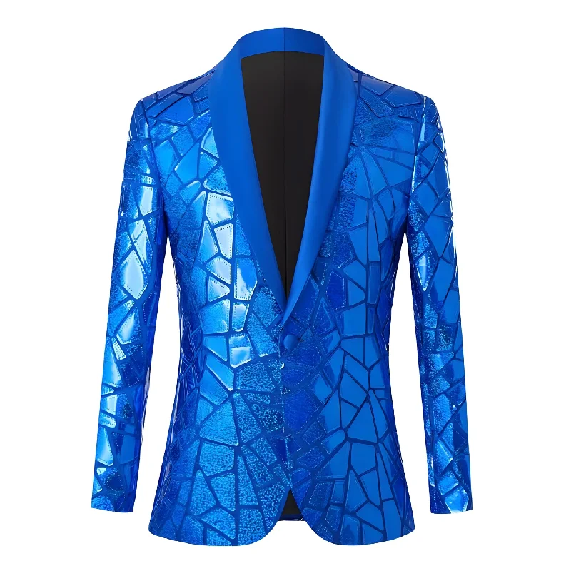 Men's formal three-piece wedding suit -The Geo Sequin Slim Fit Blazer Suit Jacket - Cobalt