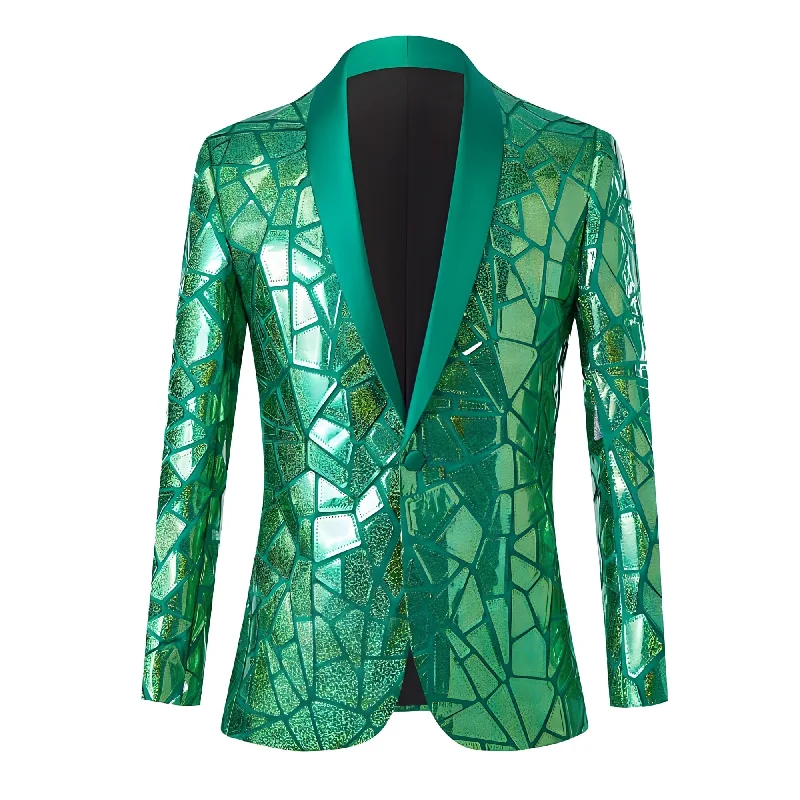 Men's classic grey tuxedo jacket -The Geo Sequin Slim Fit Blazer Suit Jacket - Emerald