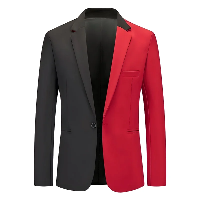 Men's classic business wool tuxedo -The Geoffrey Splice Slim Fit Blazer Suit Jacket - Vermilion