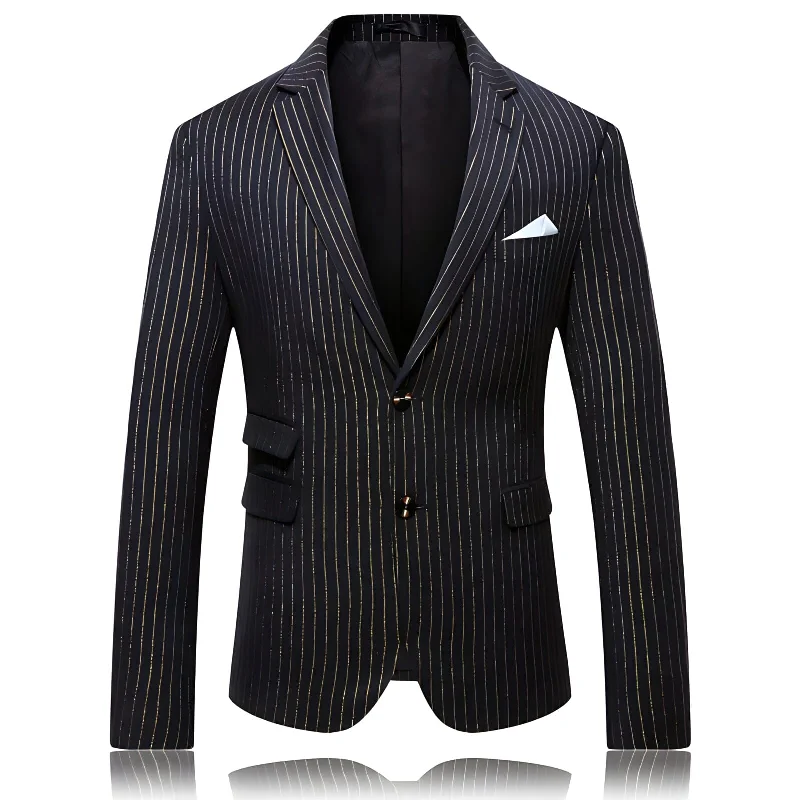 Men's business tuxedo with satin lapel -The Gold Link Pinstripe Slim Fit Blazer Suit Jacket