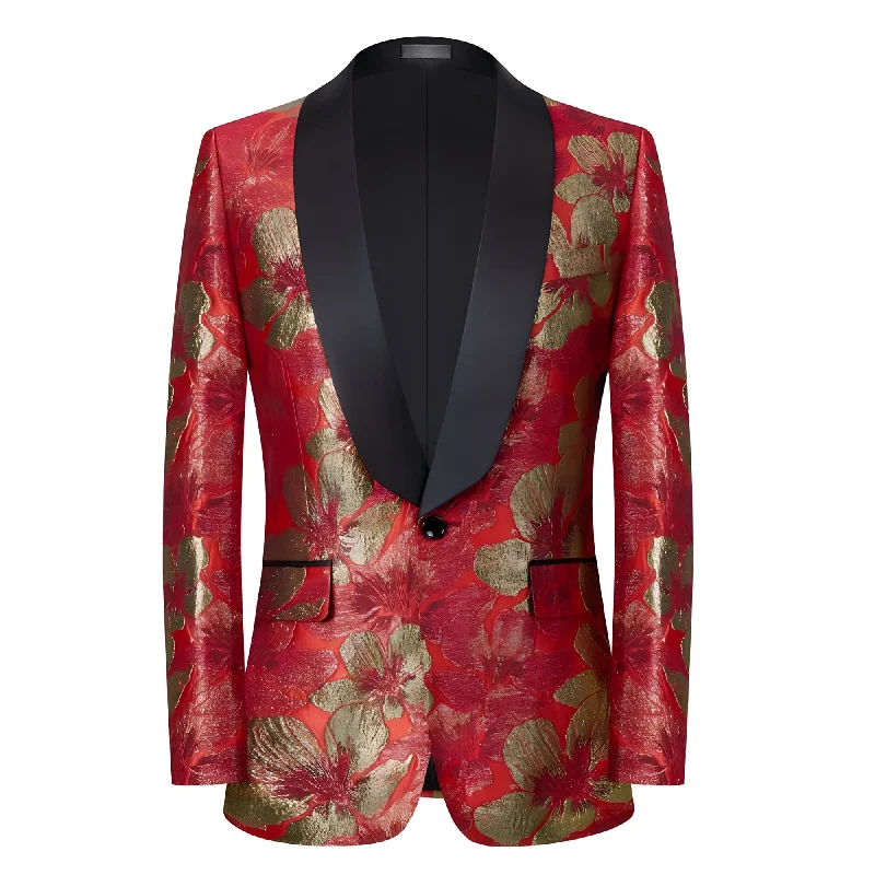 Men's office slim fit tuxedo -The Gold Petal Jacquard Slim Fit Blazer Tuxedo Suit Jacket