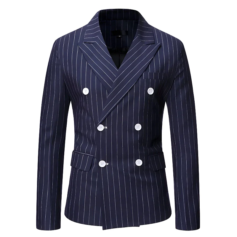 Men's designer business tuxedo -The Hamilton Pinstripe Slim Fit Blazer Suit Jacket - Navy