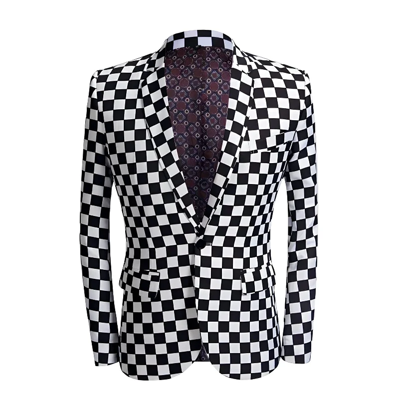 Men's charcoal business formal suit -The Micro Check Slim Fit Blazer Suit Jacket