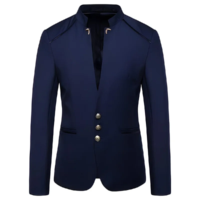 Affordable wedding tuxedo rental -The Navid Slim Fit Mandarin Collar Blazer Suit Jacket - Multiple Colors