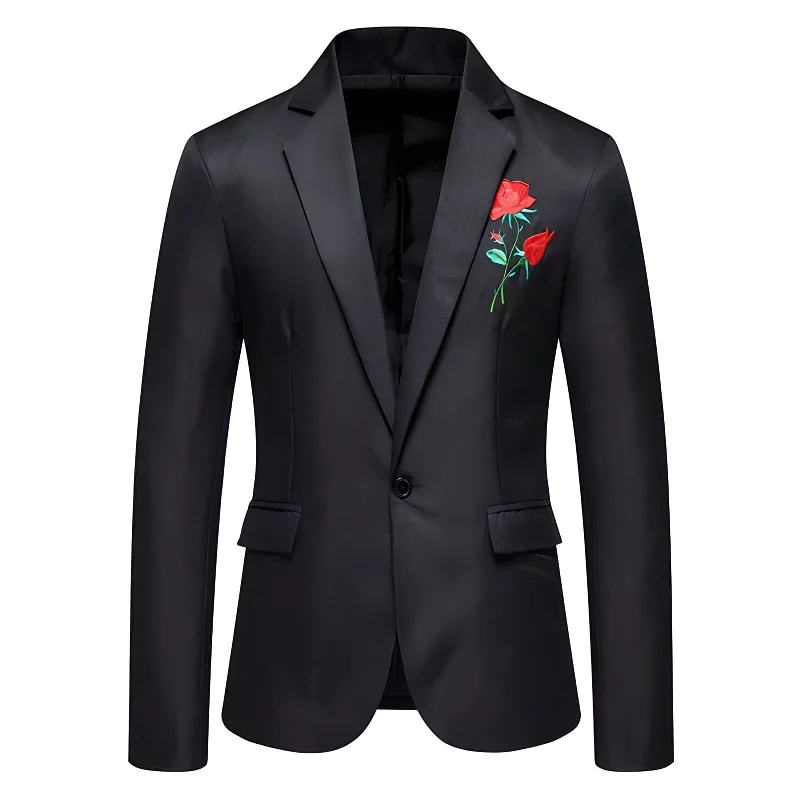 Men's wool tuxedo for wedding guests -The Rosa Slim Fit Blazer Suit Jacket - Black