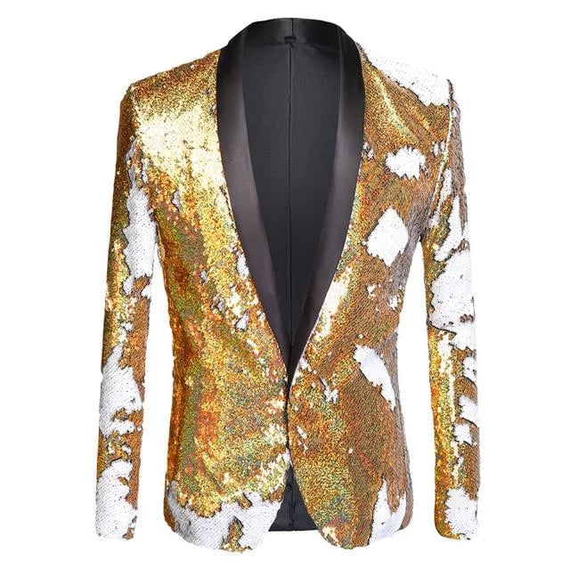 Best tuxedo rental for men -The Tristan Sequin Slim Fit Blazer Suit Jacket - Gold