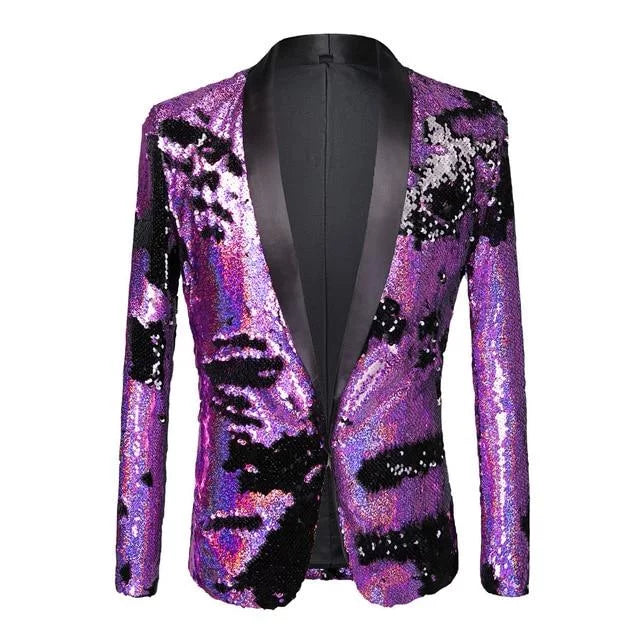 Men's designer office business suit -The Tristan Sequin Slim Fit Blazer Suit Jacket - Plum