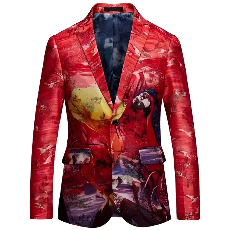 Men's wedding tuxedo with satin finish -The Tropicana Slim Fit Blazer Suit Jacket  - Cherry Red