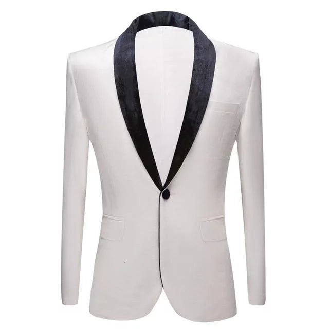 Men's blue tuxedo with black lapels -The Xavier Velvet Slim Fit Blazer Suit Jacket - Ivory