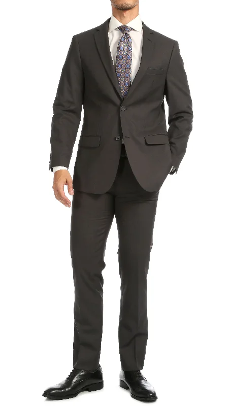 Men's custom tuxedo jacket with satin lapel -Windsor Charcoal Slim Fit 2 Piece Suit