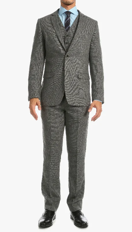 Men's light grey tuxedo for business -York Grey Slim Fit 3 Piece Herringbone Suit