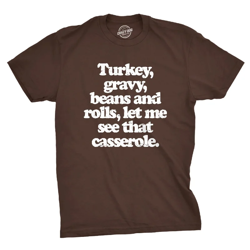 Men’s comfortable office plaid shirt -Turkey Gravy Beans And Rolls Let Me See That Casserole Men's T Shirt